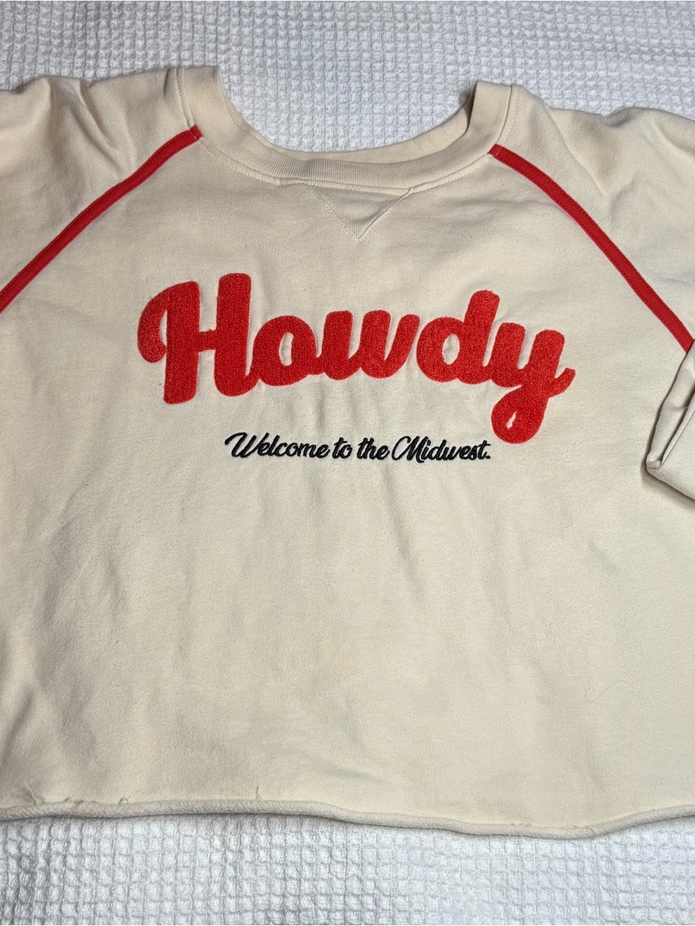 Ladies  'Howdy' Crewneck cropped  Top - Cream with Orange Accent